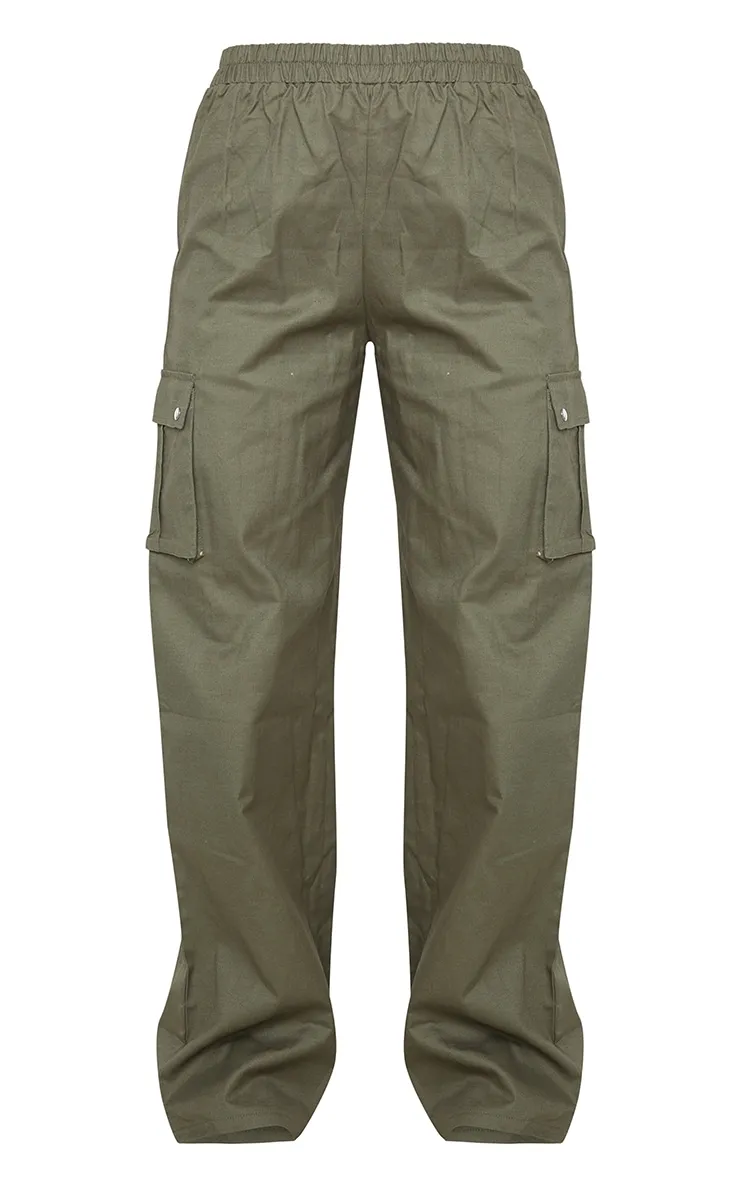 Khaki Wide Leg Cargo Pants