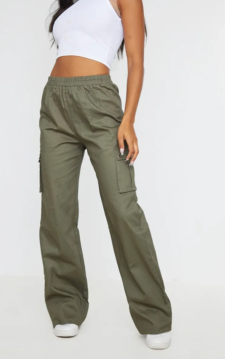 Khaki Wide Leg Cargo Pants