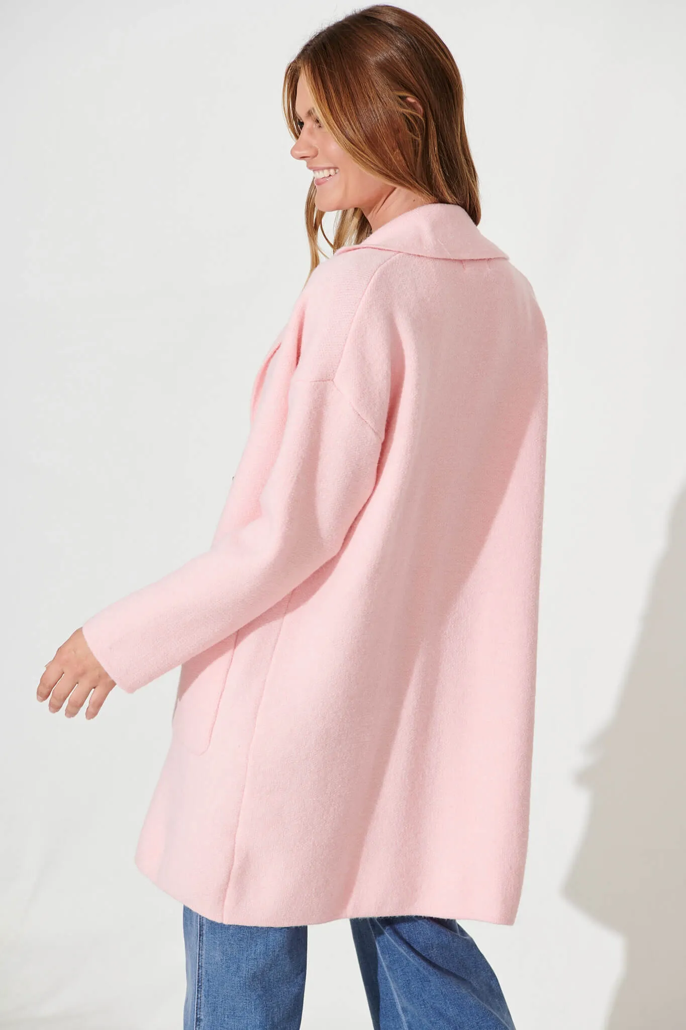 Kimberly Knit Coatigan In Pink Wool Blend