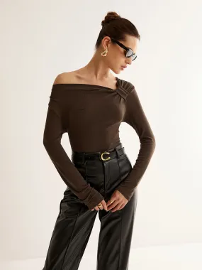 Knotted Cold-Shoulder Jersey Top