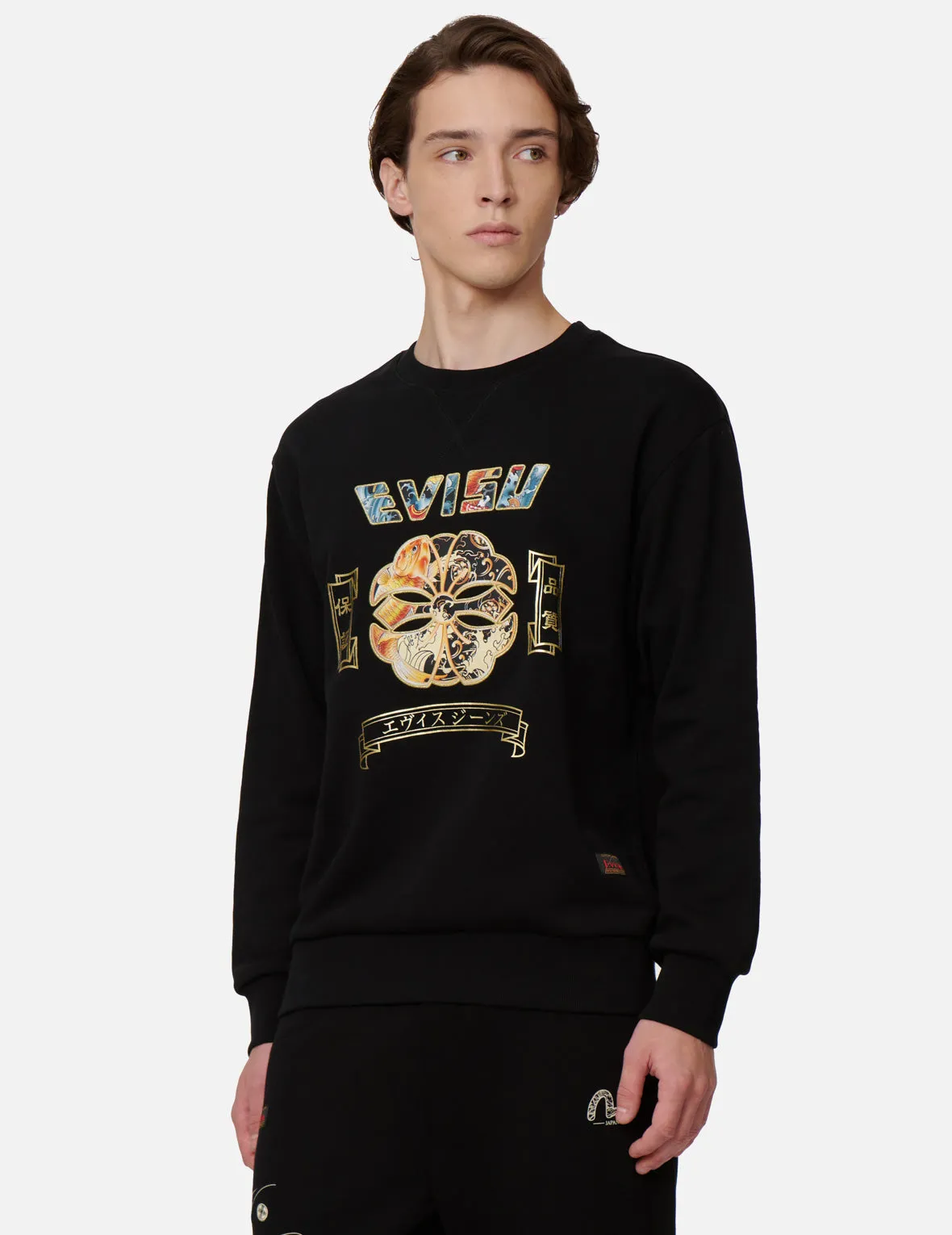 Koi and Wave Pattern Kamon Print Sweatshirt