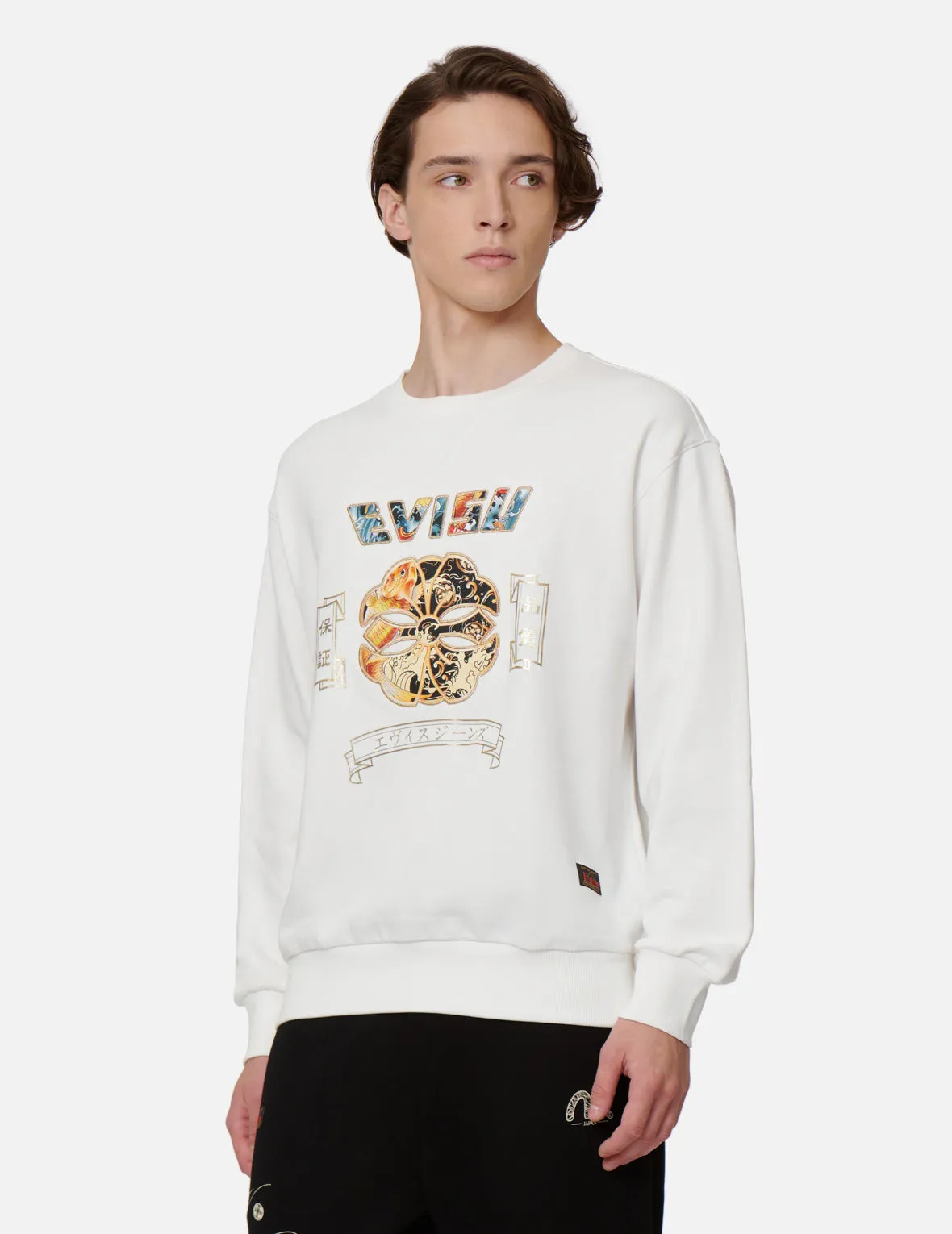 Koi and Wave Pattern Kamon Print Sweatshirt