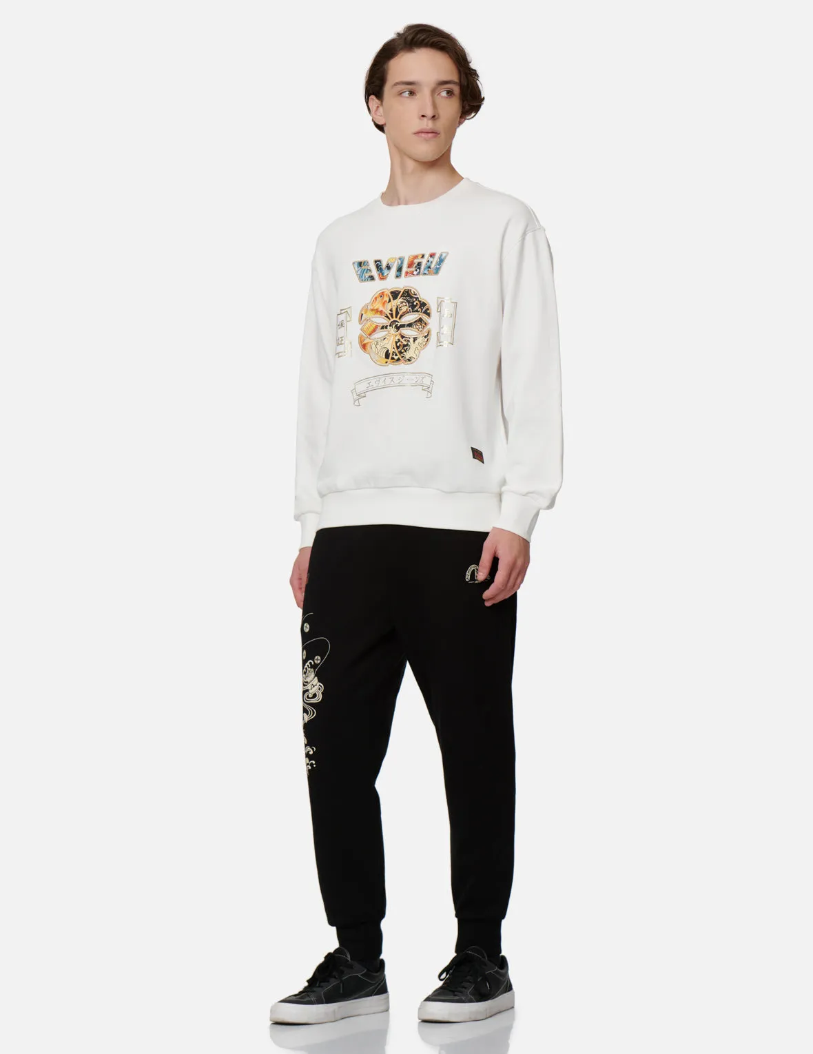 Koi and Wave Pattern Kamon Print Sweatshirt