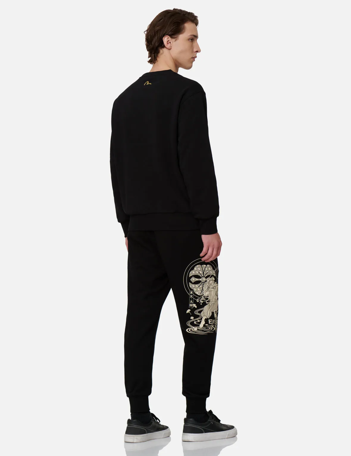 Koi and Wave Pattern Kamon Print Sweatshirt