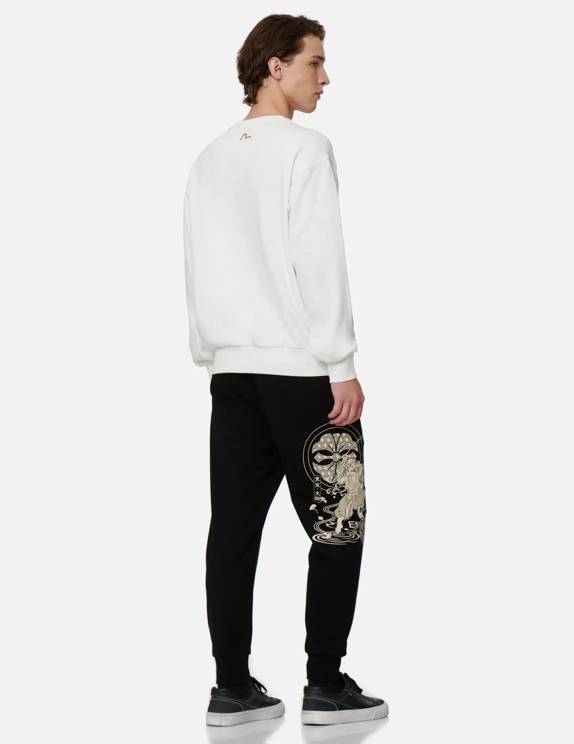 Koi and Wave Pattern Kamon Print Sweatshirt