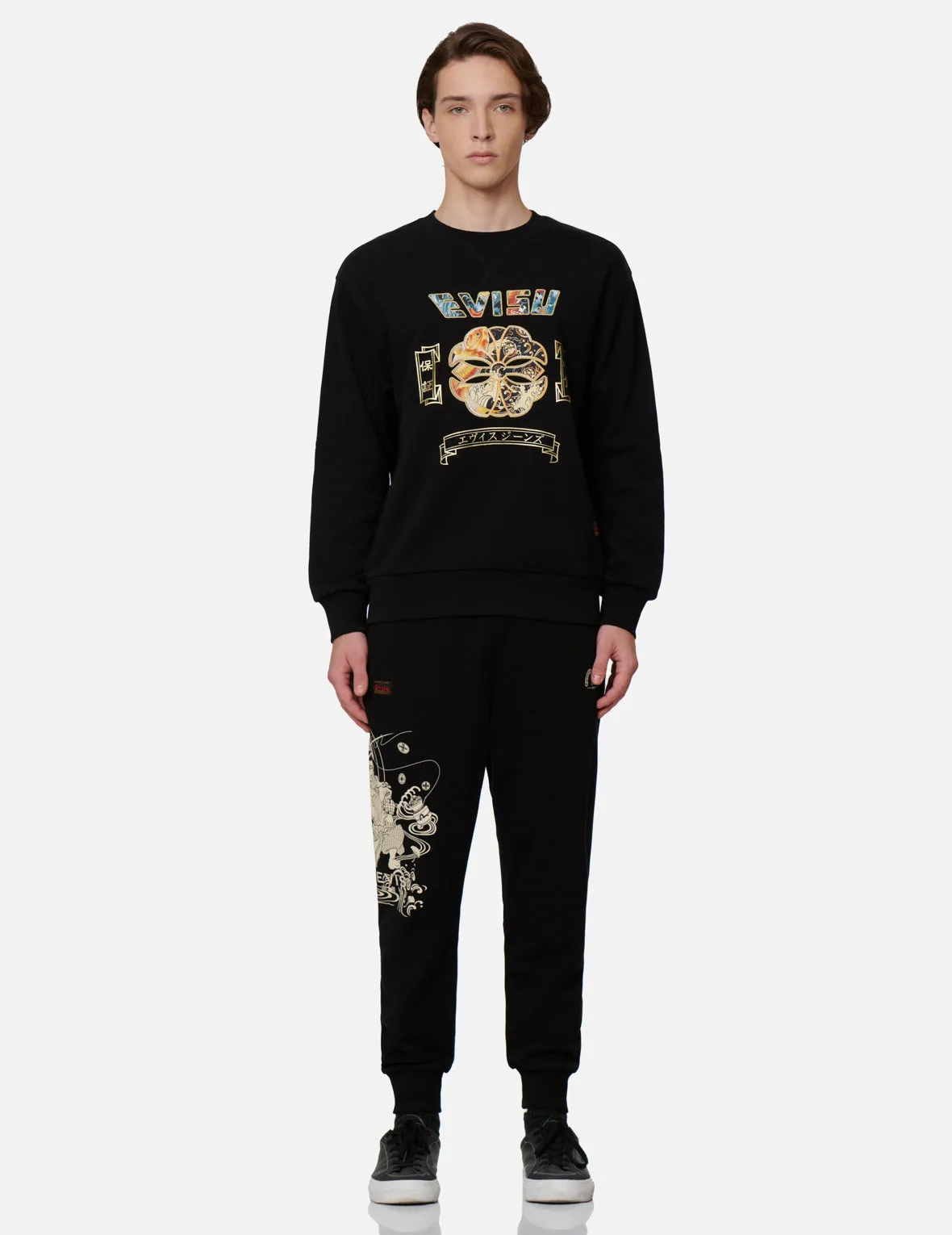 Koi and Wave Pattern Kamon Print Sweatshirt