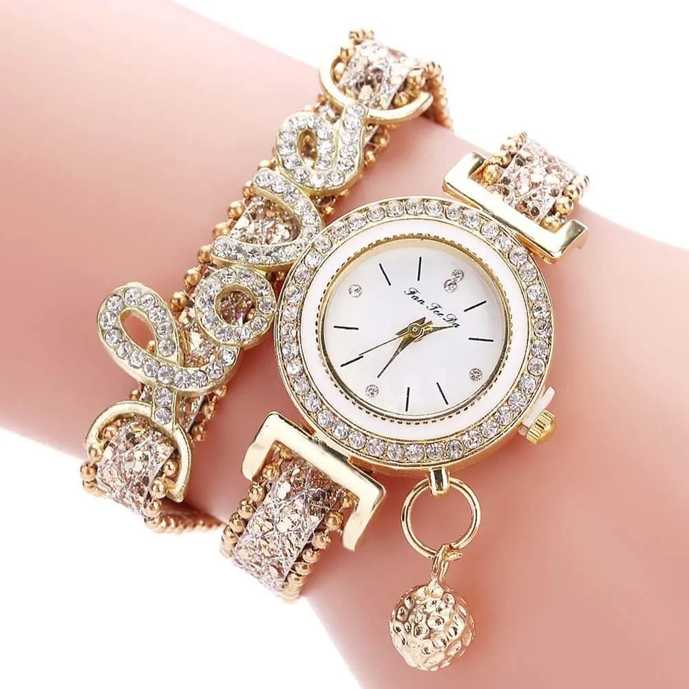 Ladies Creative Fashion Bracelet Rhinestone Rivet Leather Strap Quartz Dress Watch X1215362