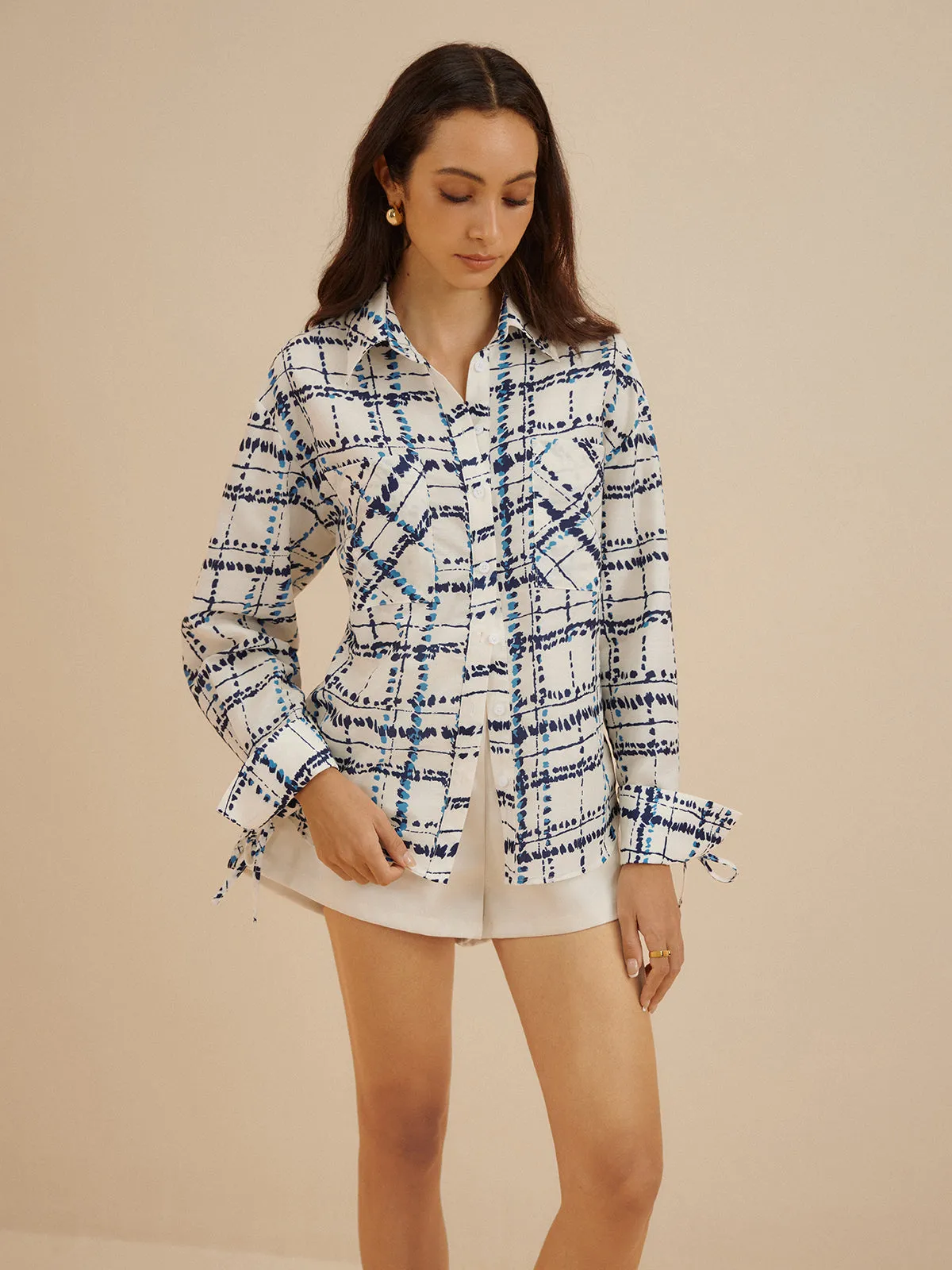 Lapel Plaid Printed Pockets Shirt