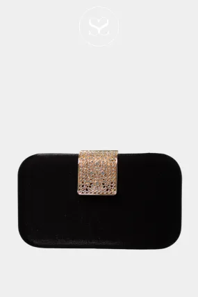 LAX 706 BLACK SATIN EVENING BAG WITH GOLD DIAMONTE CLASP