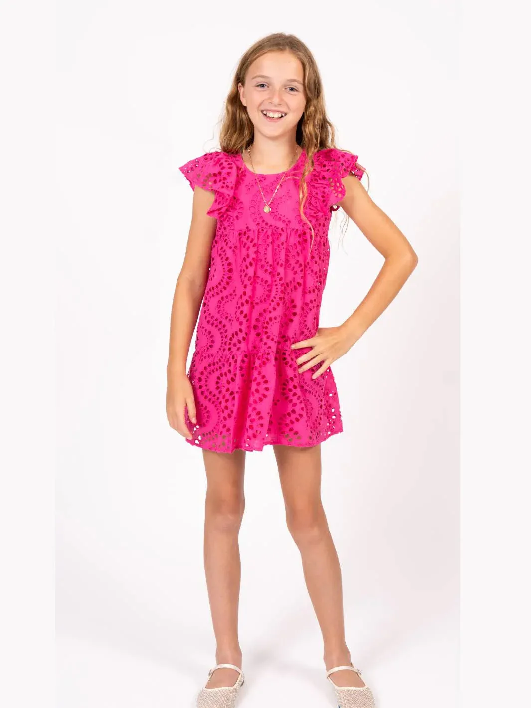 Liam Eyelet Dress | Hot Pink