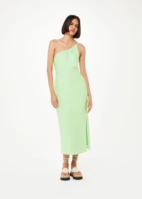 Lime One Shoulder Linen Mix Dress