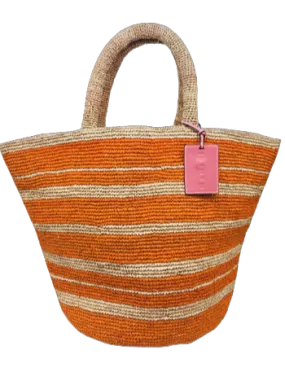 Manebi Summer Tote Bag in Tan with Orange Stripes