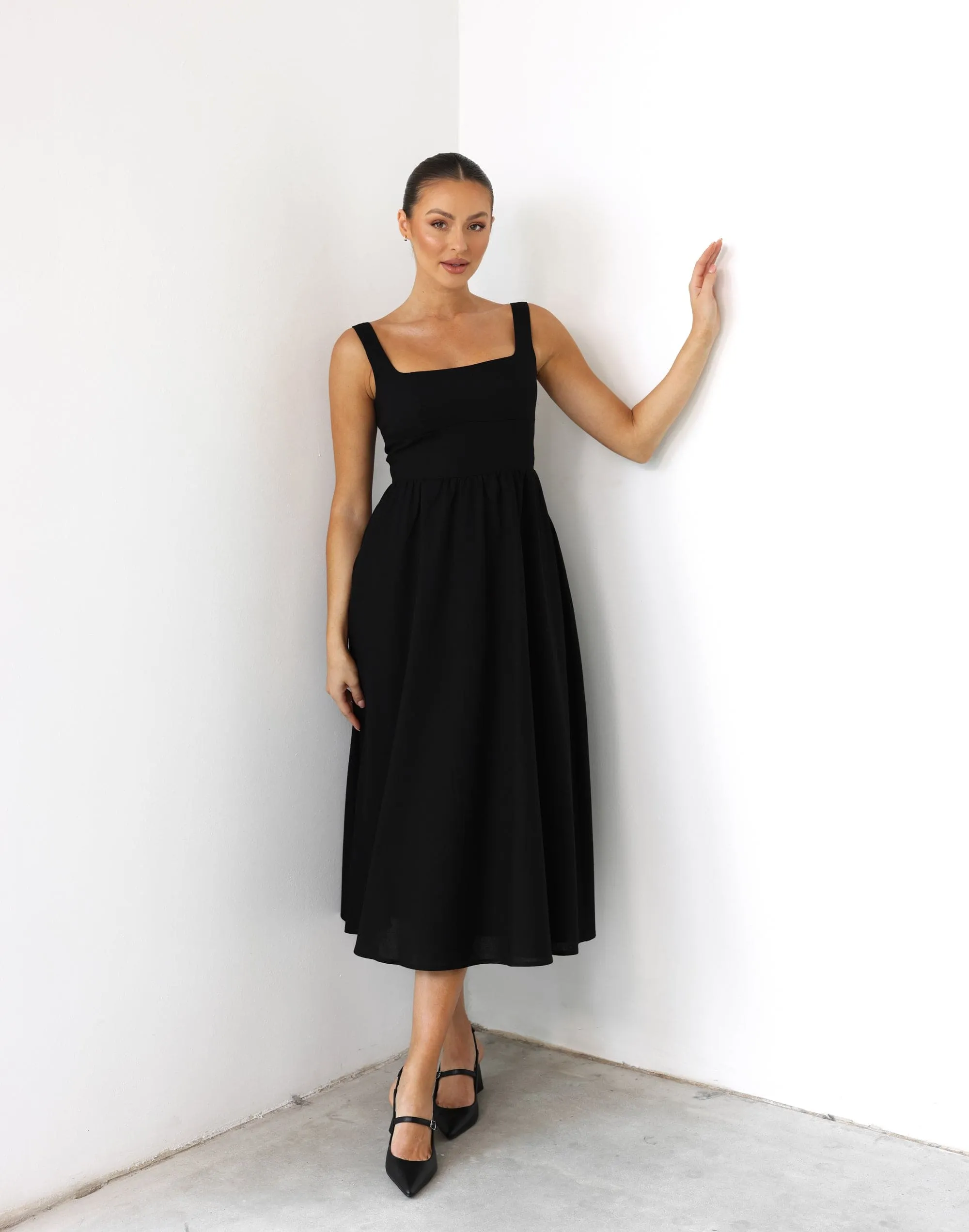 Black Mariel Midi Dress