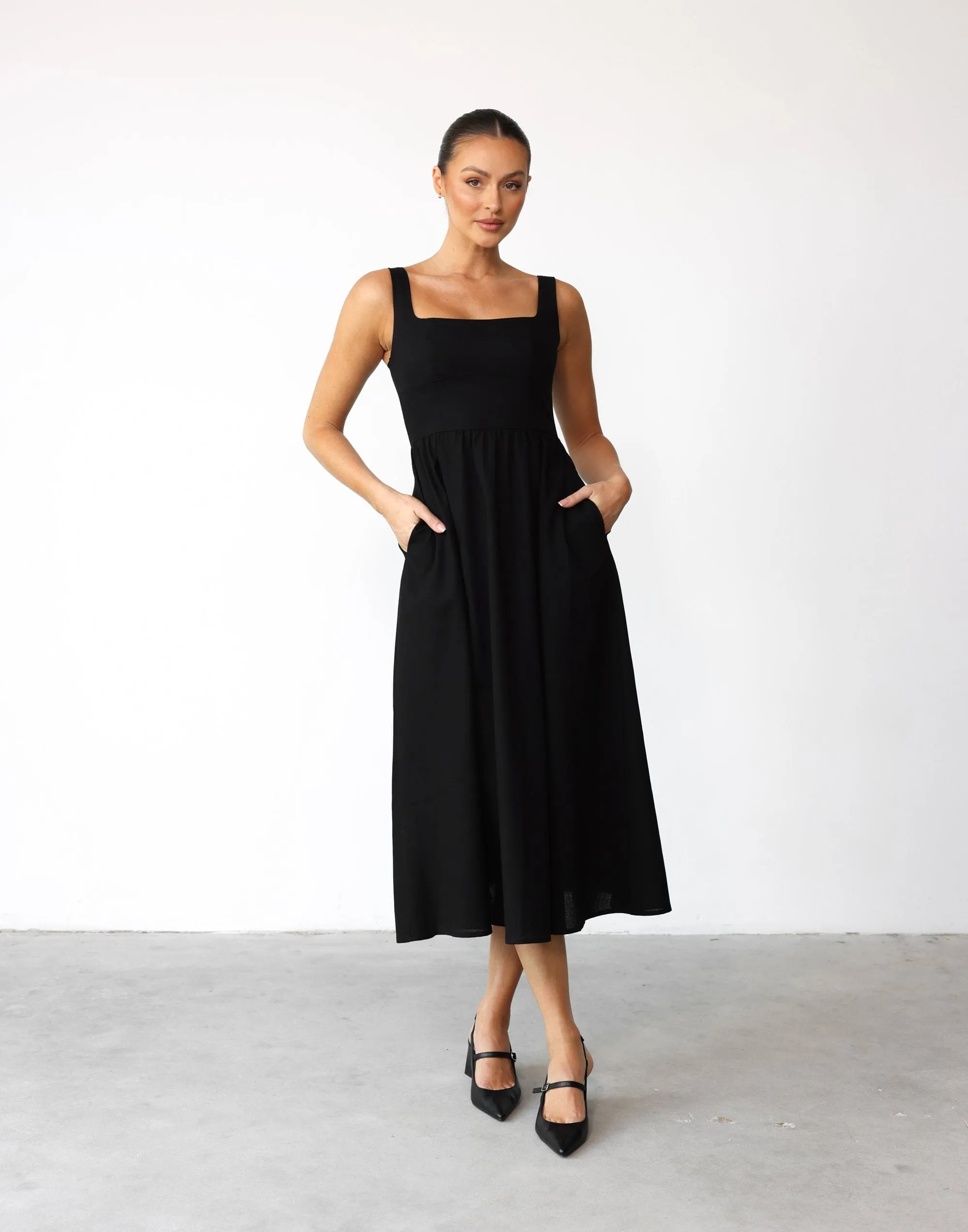 Black Mariel Midi Dress