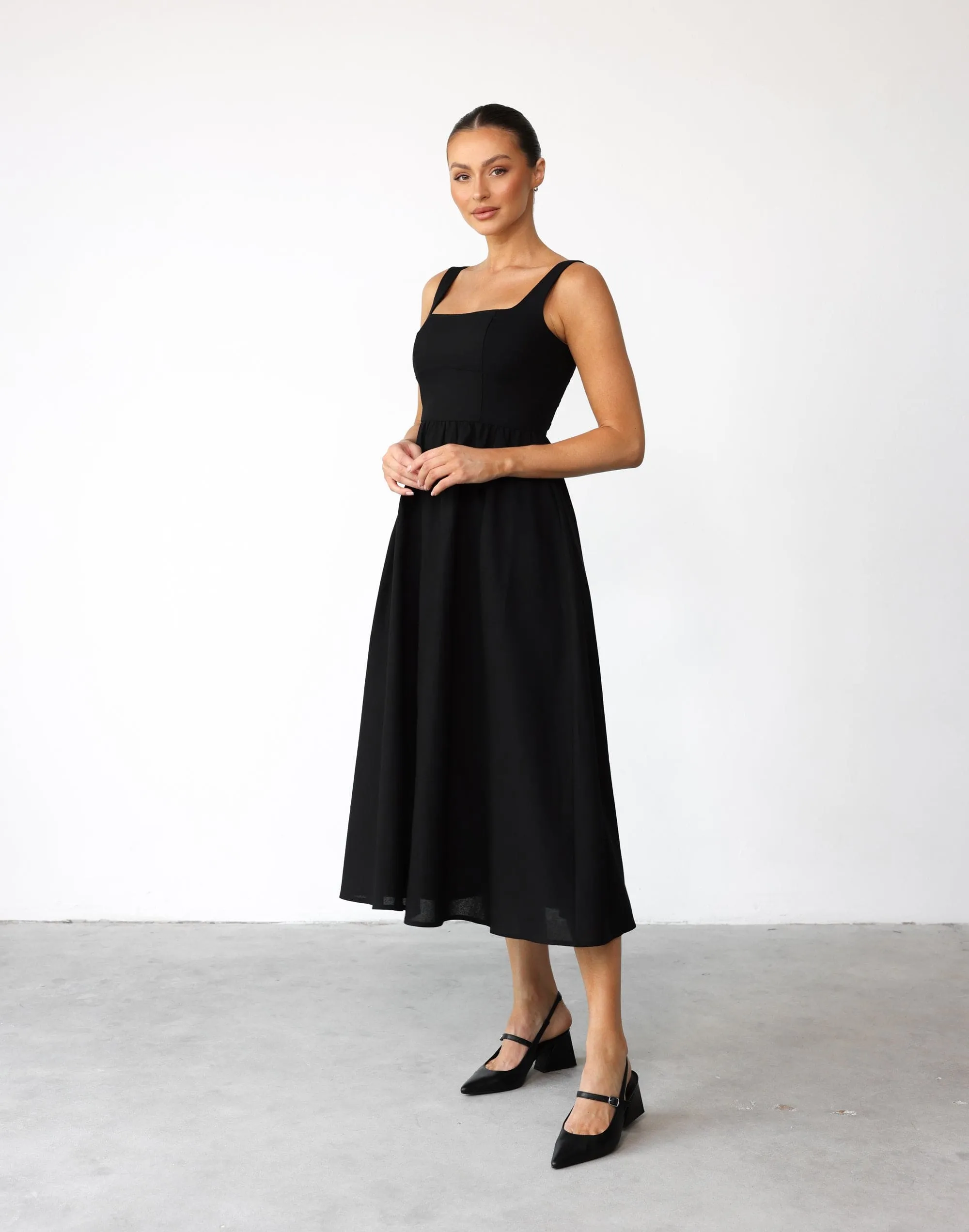 Black Mariel Midi Dress