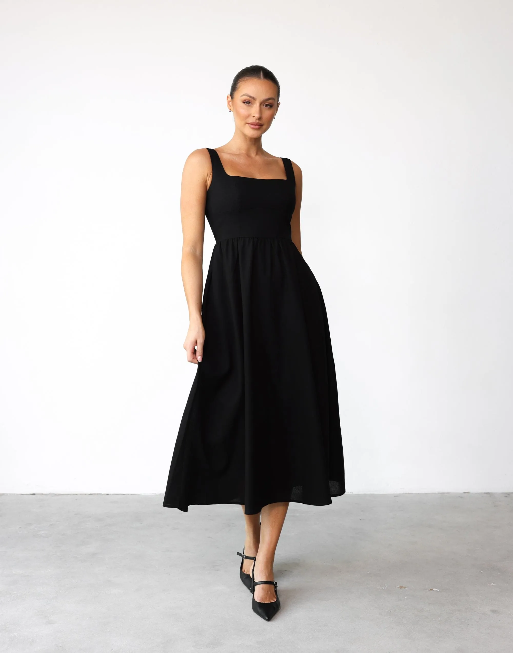 Black Mariel Midi Dress