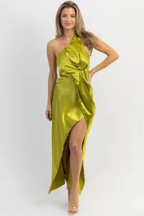 MARTINI HOUR ONE SHOULDER SATIN MIDI DRESS