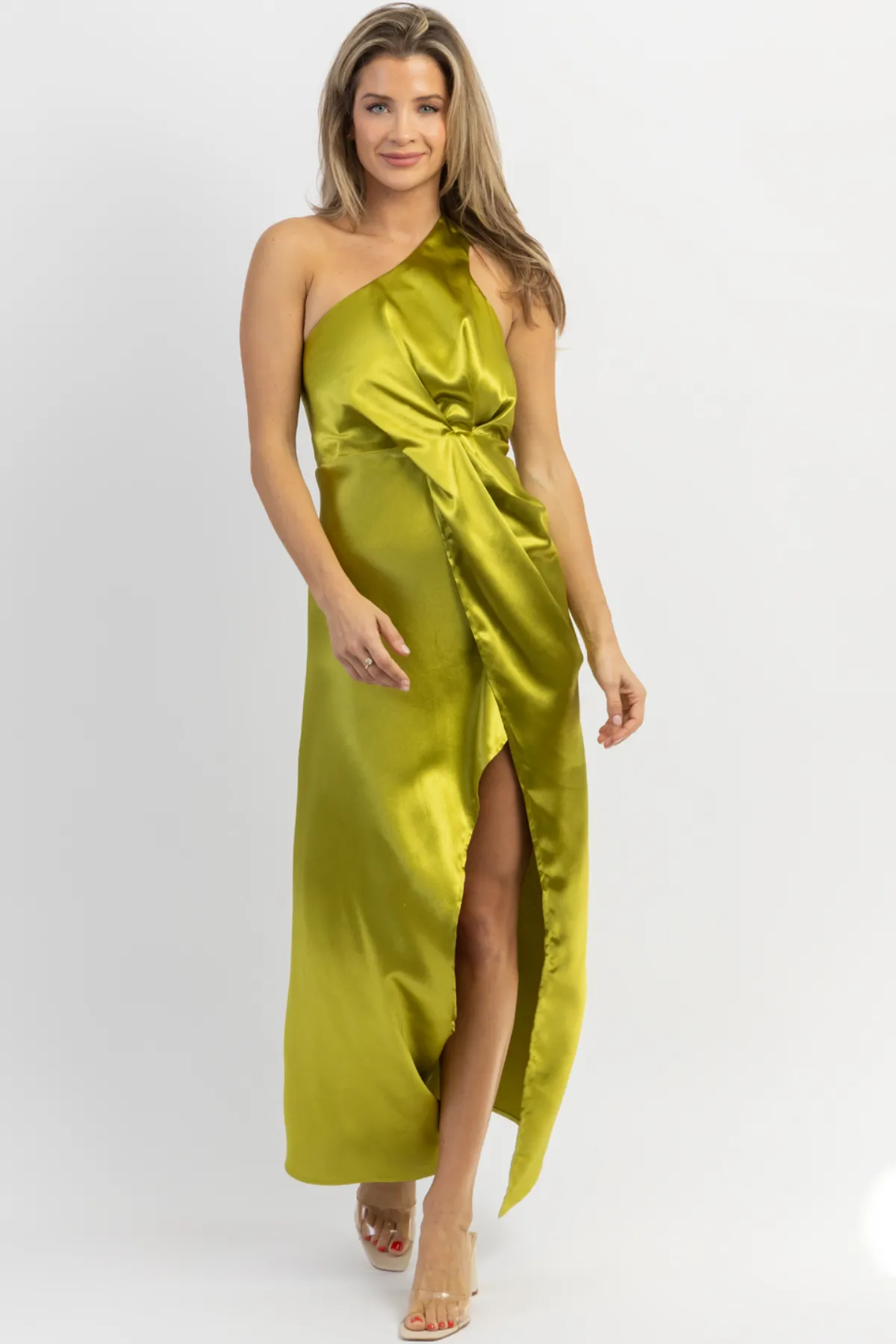 MARTINI HOUR ONE SHOULDER SATIN MIDI DRESS