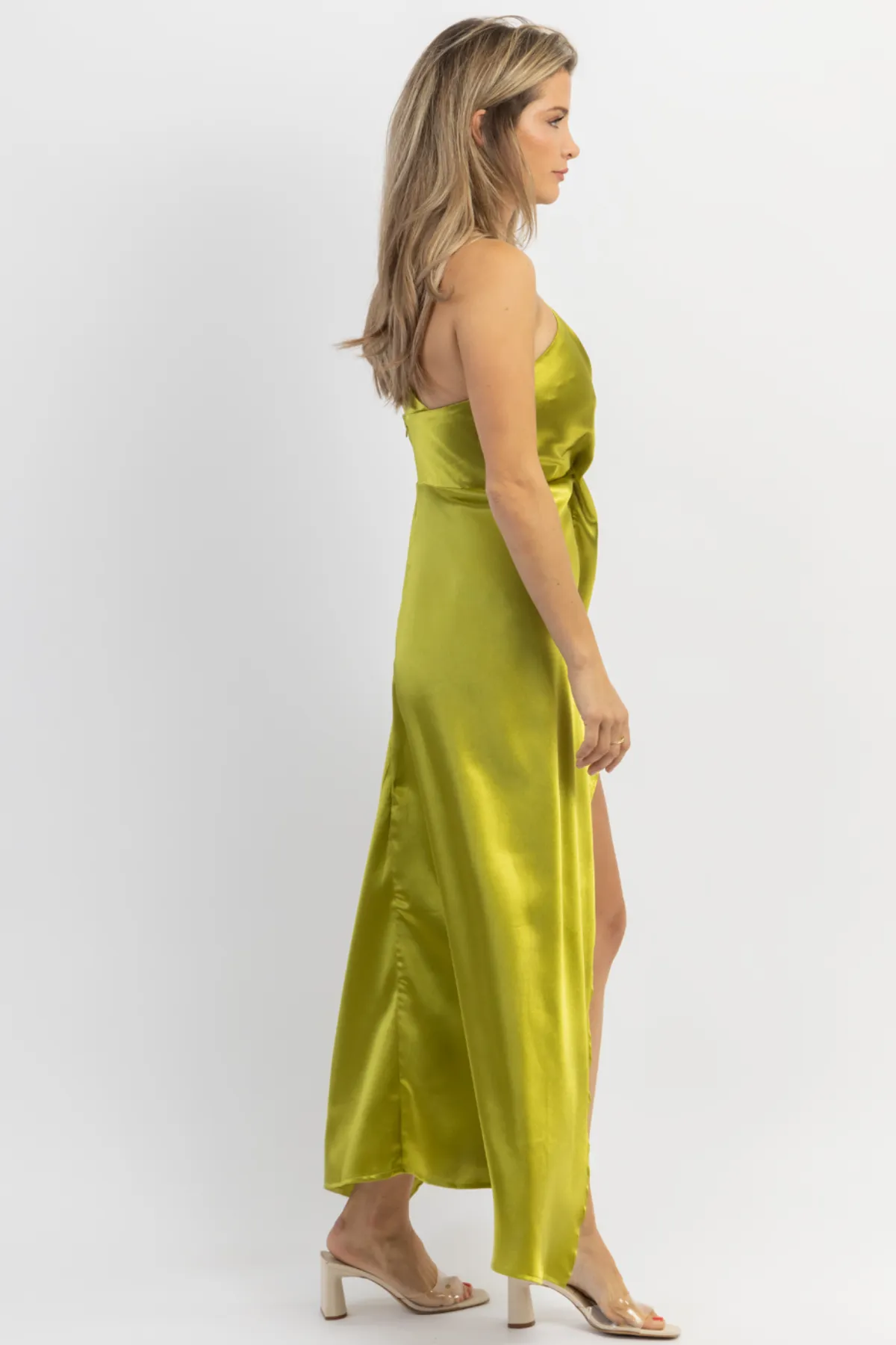 MARTINI HOUR ONE SHOULDER SATIN MIDI DRESS