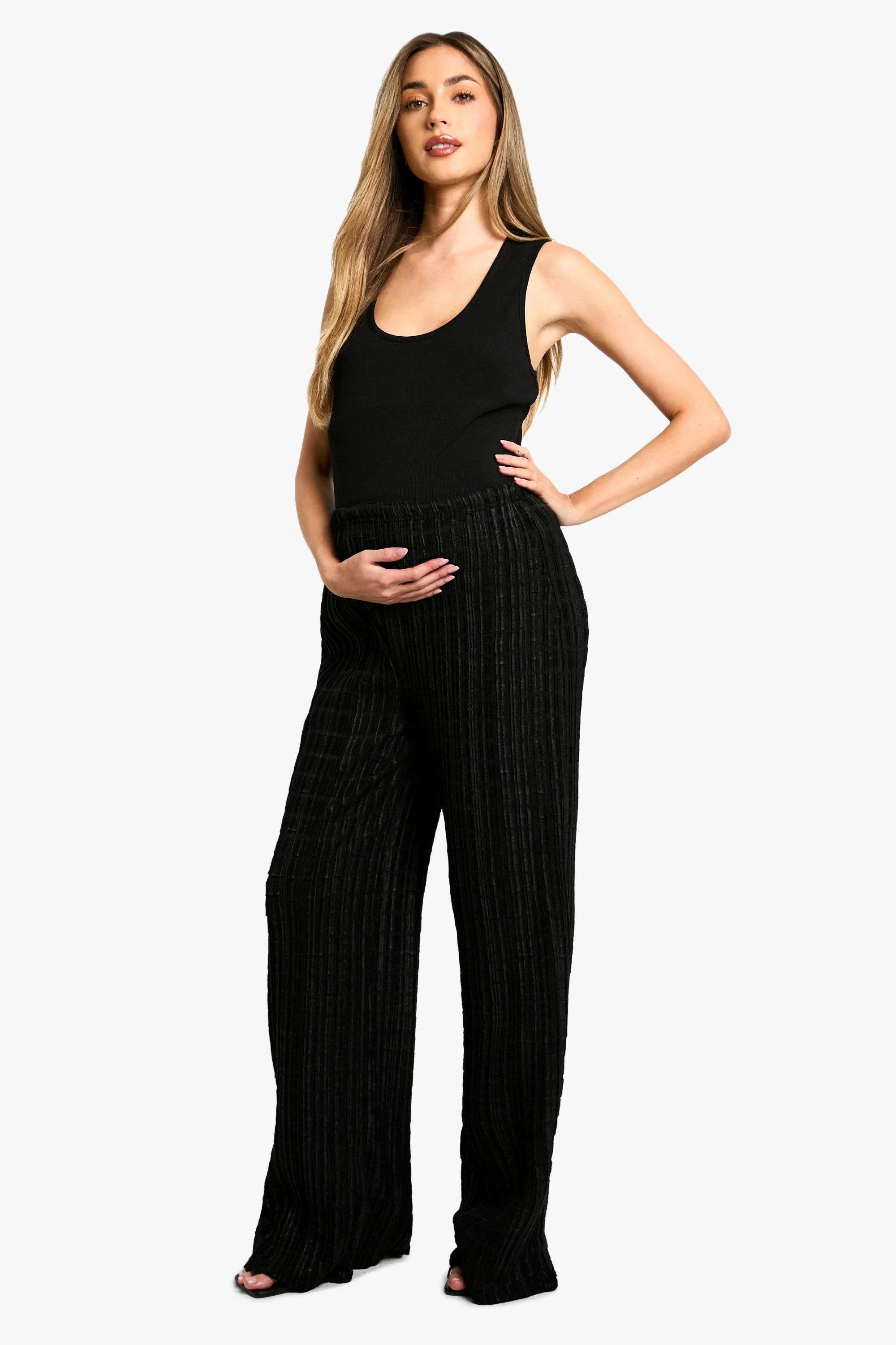 Maternity Textured Crinkle Wide Leg Trousers