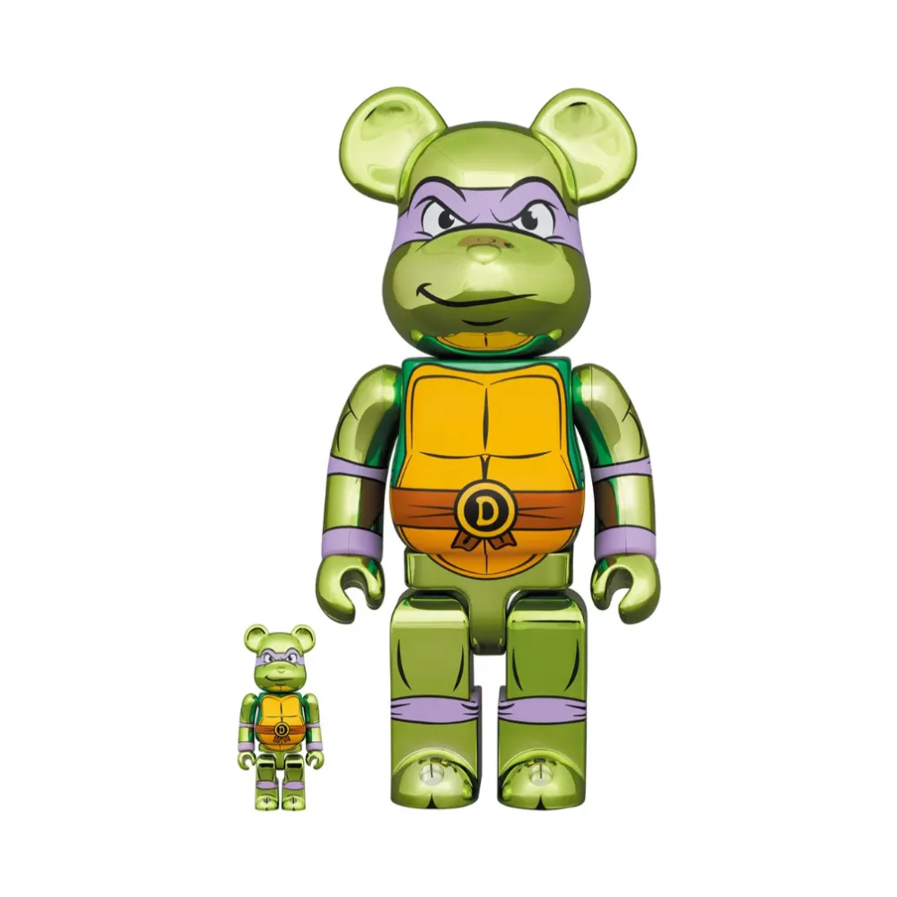 Medicom Toy Bearbrick Donatello Chrome (Teenage Mutant Ninja Turtles) 100% & 400% Set