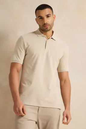 Men Beige Solid Polo Shirt