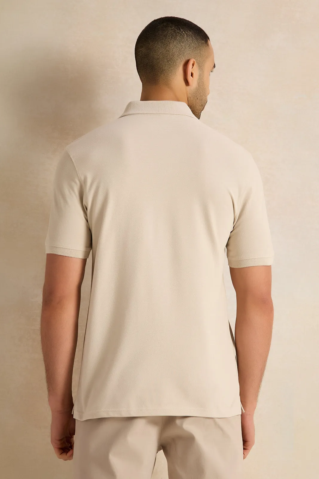 Men Beige Solid Polo Shirt