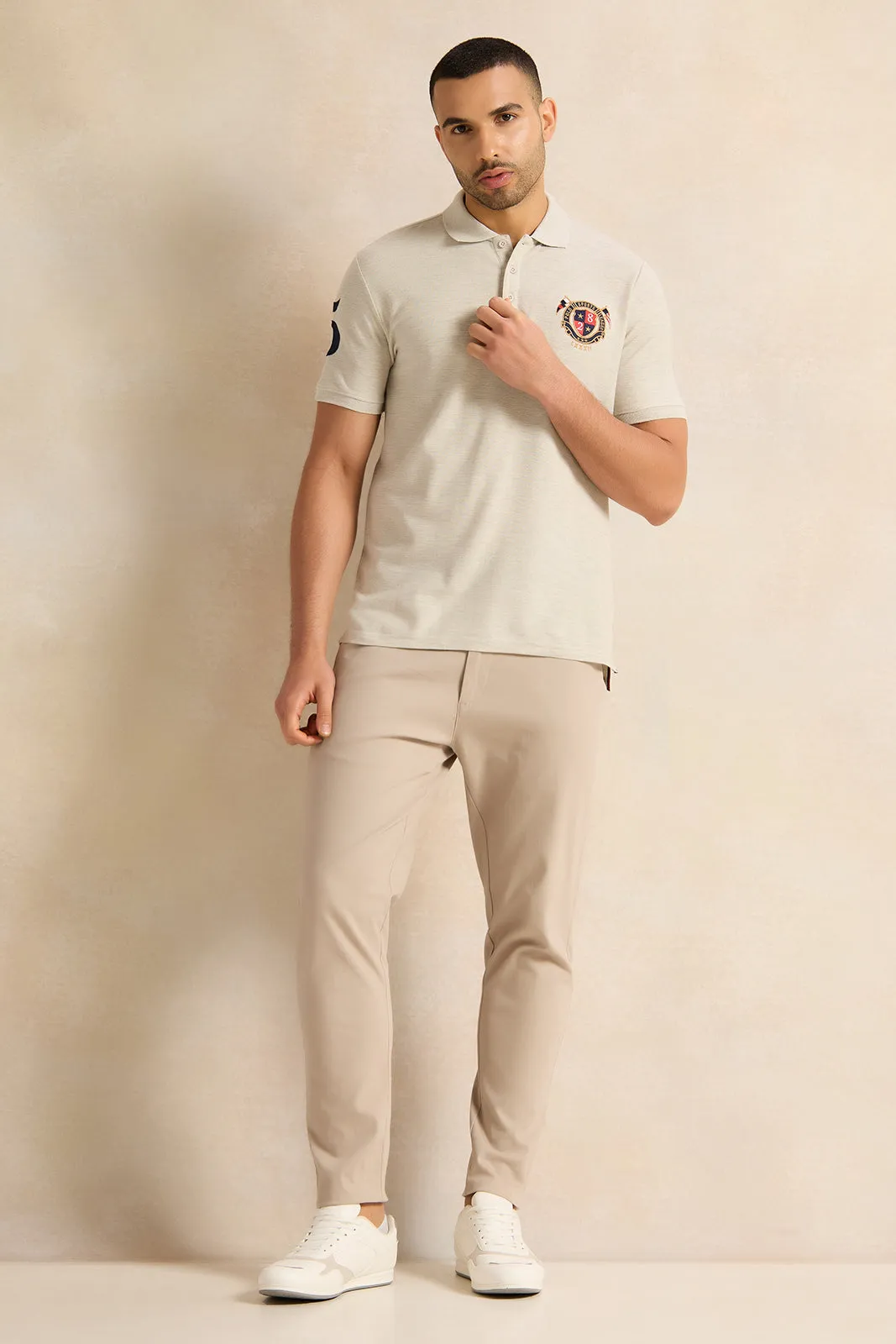 Men Ecru Badge Polo Shirt