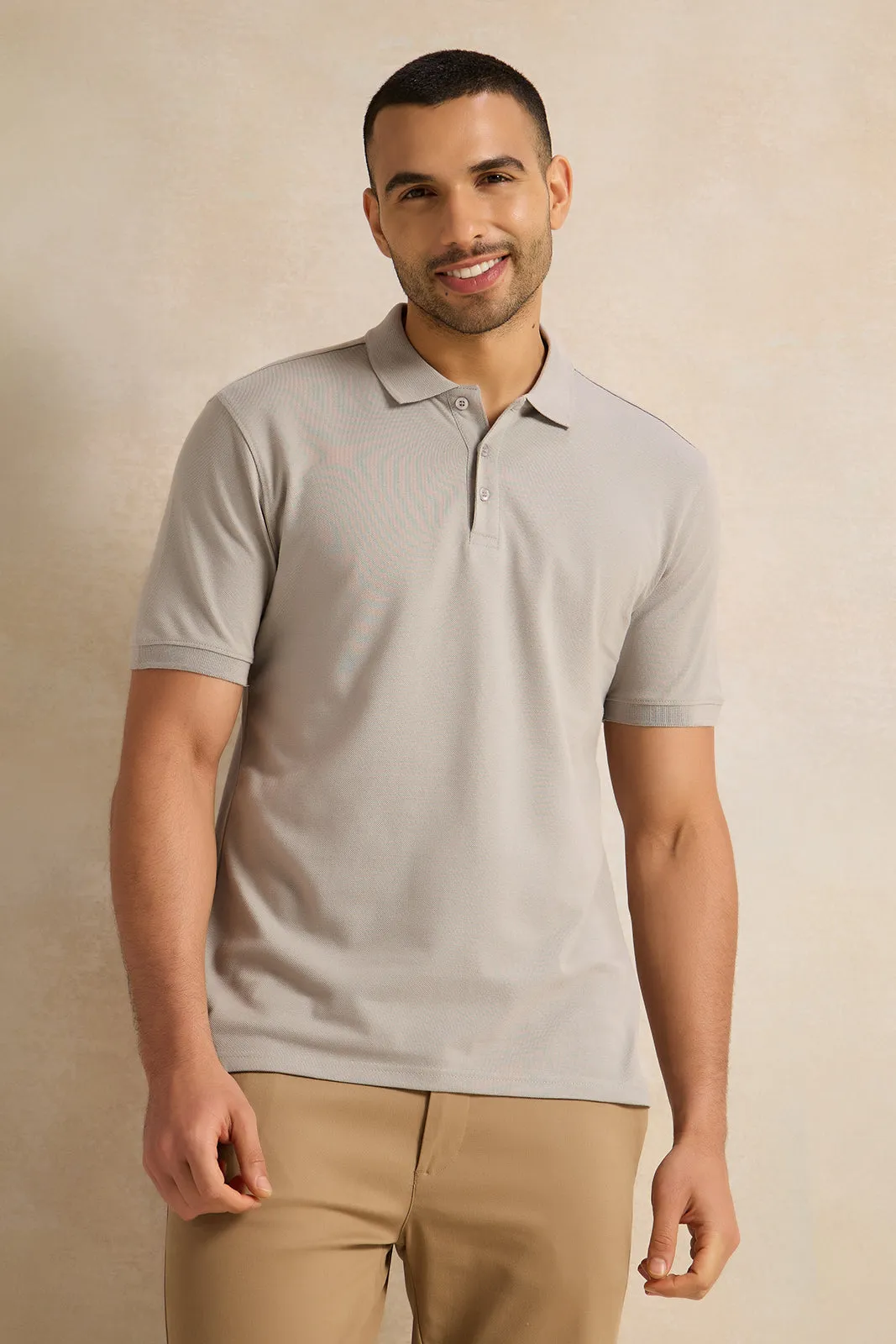 Men Grey Solid Polo Shirt