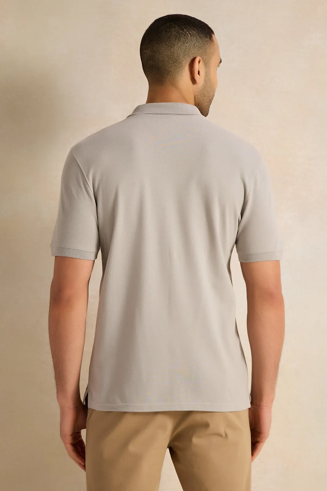 Men Grey Solid Polo Shirt