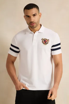 Men White Printed Polo Shirt