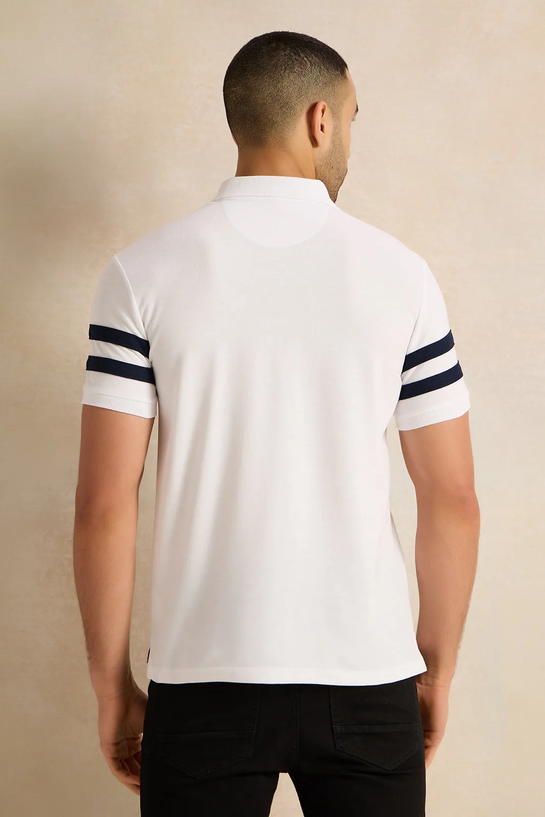 Men White Printed Polo Shirt