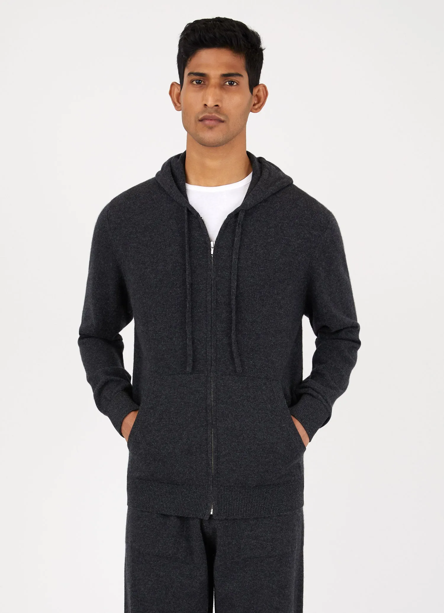 Men's Cashmere Zip Hoodie in Charcoal Melange