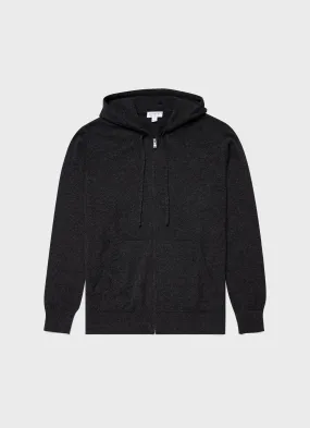 Men's Cashmere Zip Hoodie in Charcoal Melange