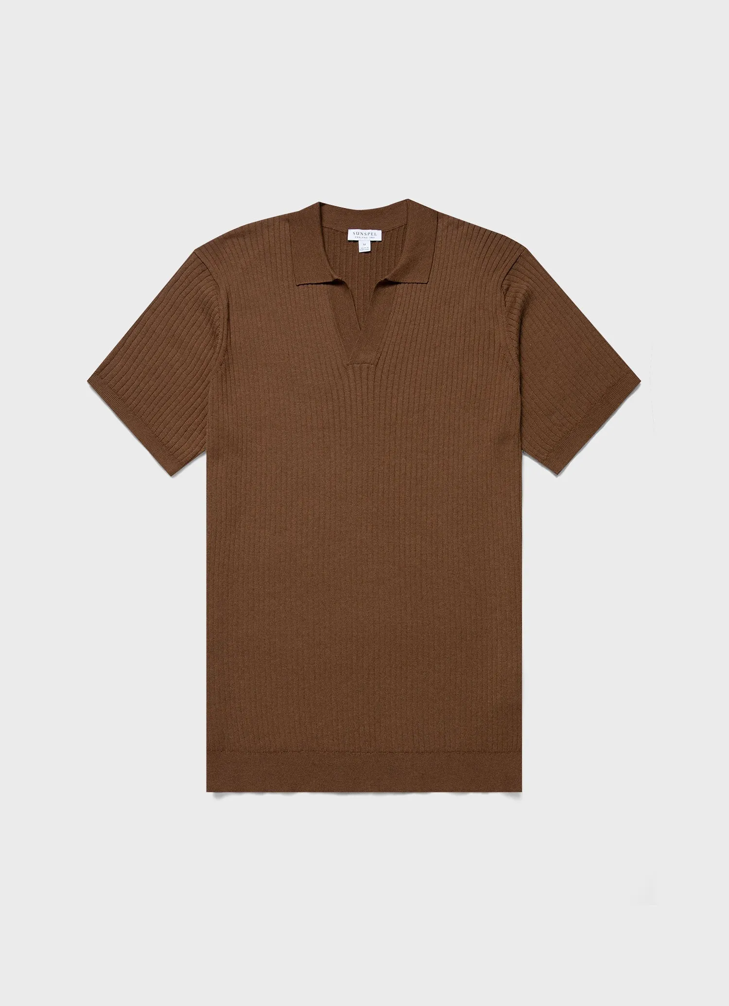 Men's Fine Rib Silk Cotton Polo Shirt in Dark Sand