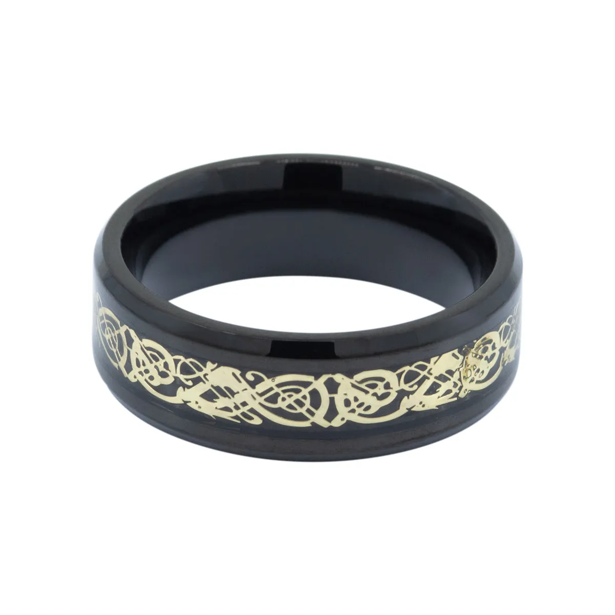 Men's Gold Inlay Celtic Dragon Ring