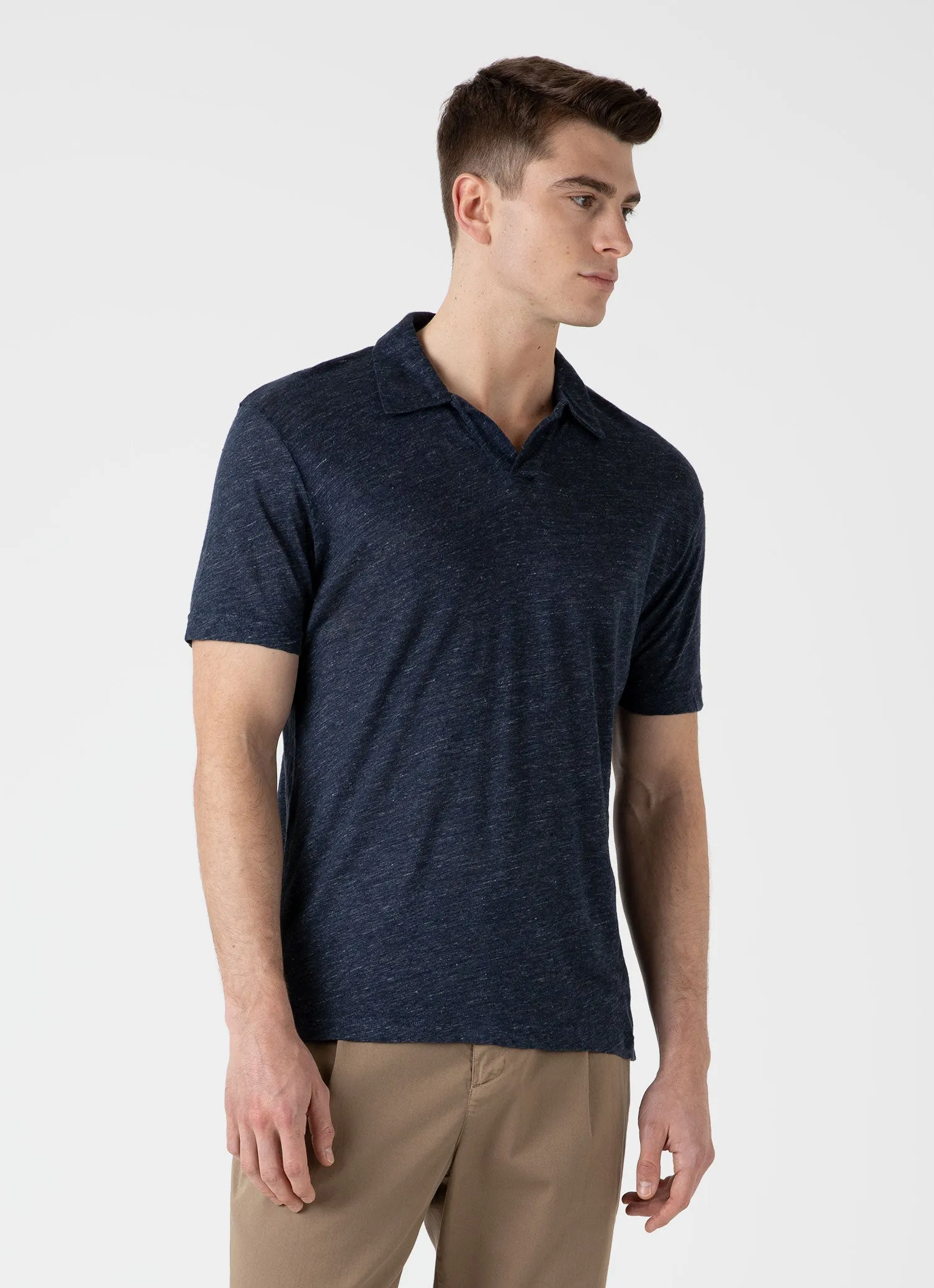 Men's Linen Polo Shirt in Navy Melange