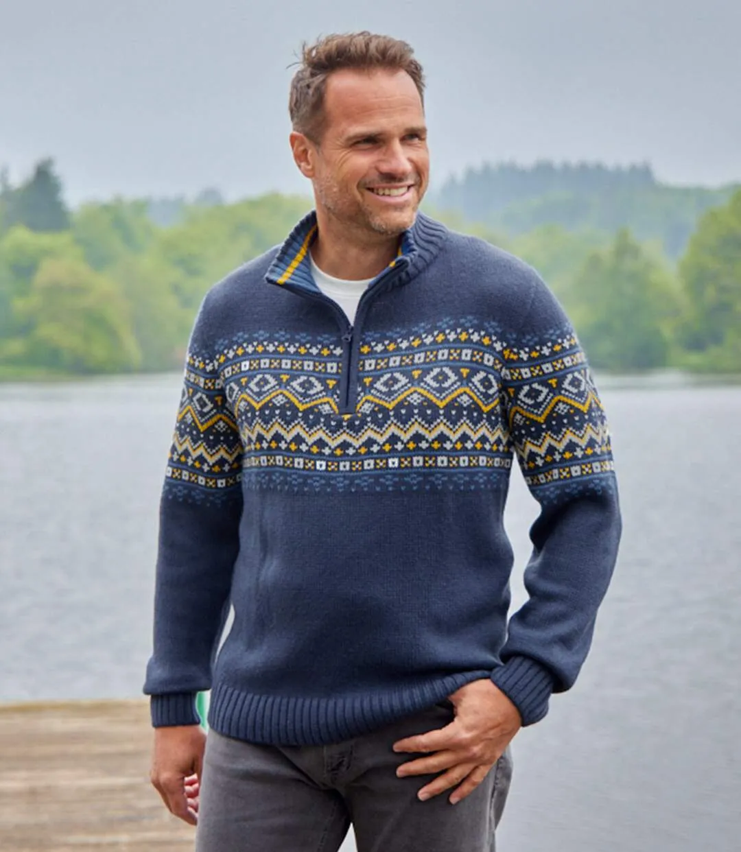 Men's Navy Patterned Jumper 