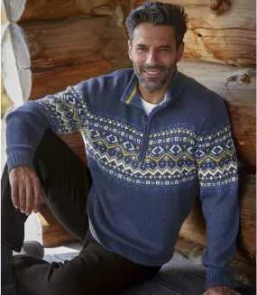 Men's Navy Patterned Jumper 