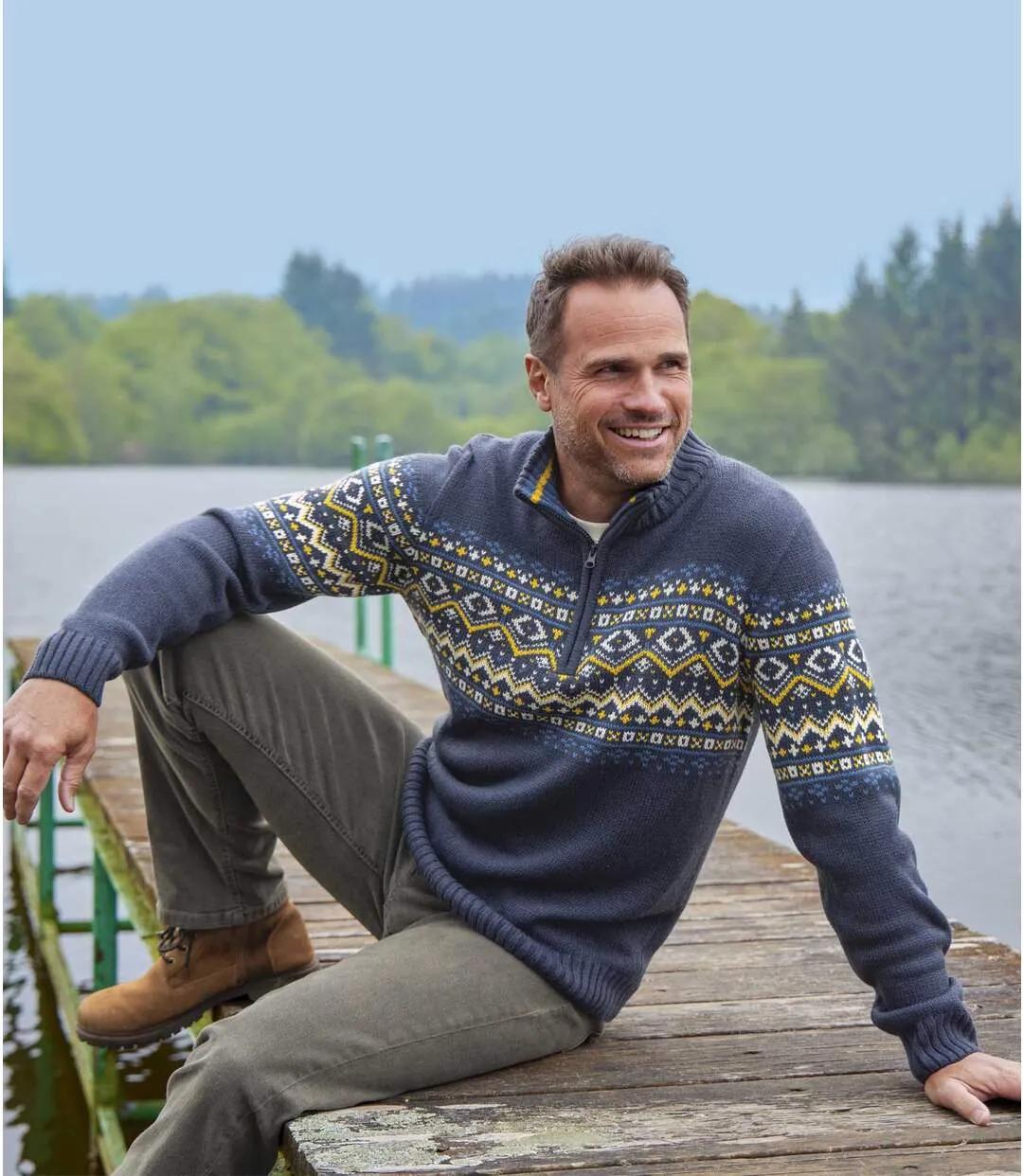 Men's Navy Patterned Jumper 