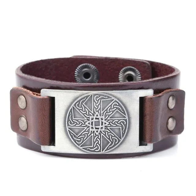 Men's Sun Amulet Optimistic Wheel Pendant Vintage Rivet Bracelets