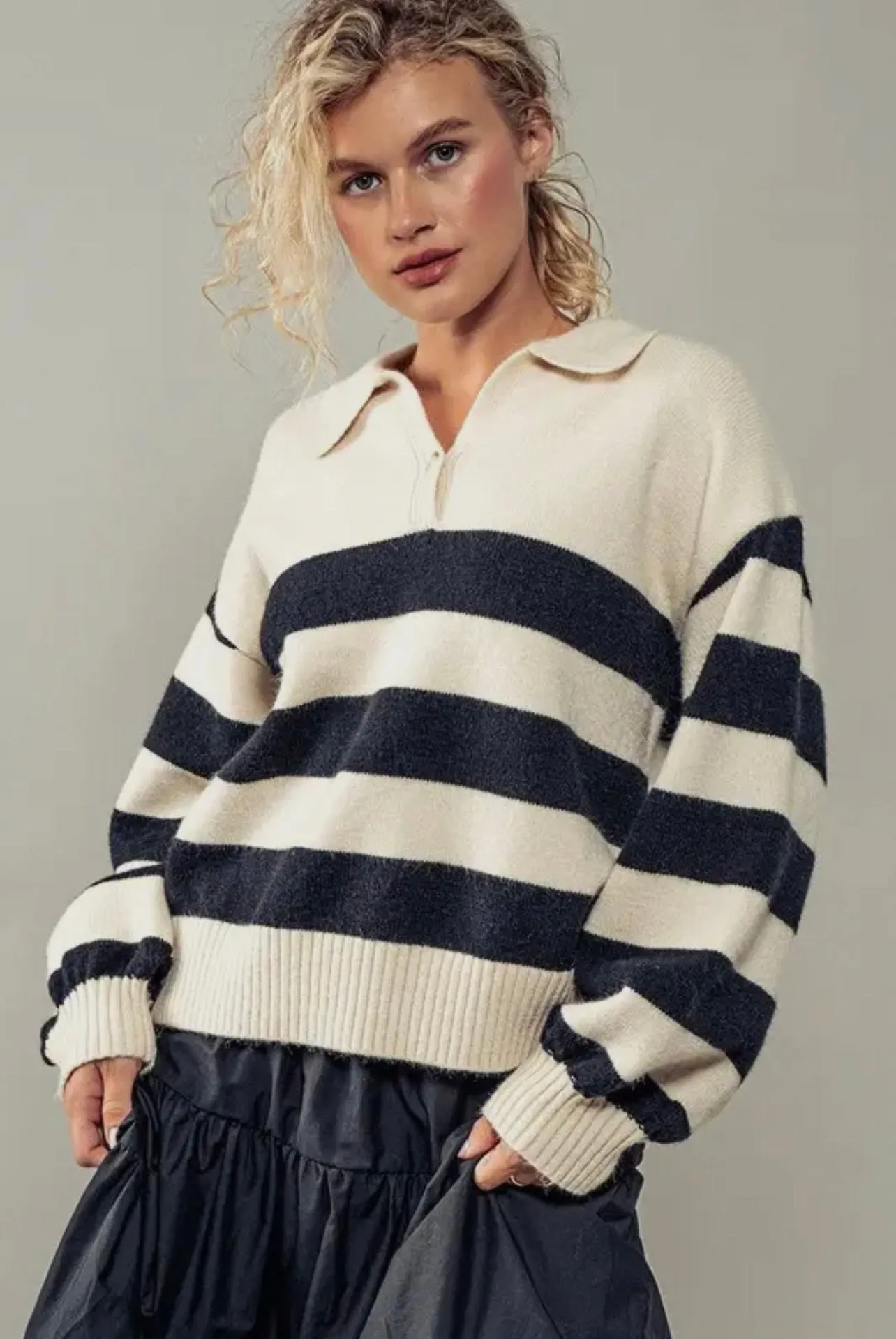 Merritt Polo Stripe Pullover Knit Sweater