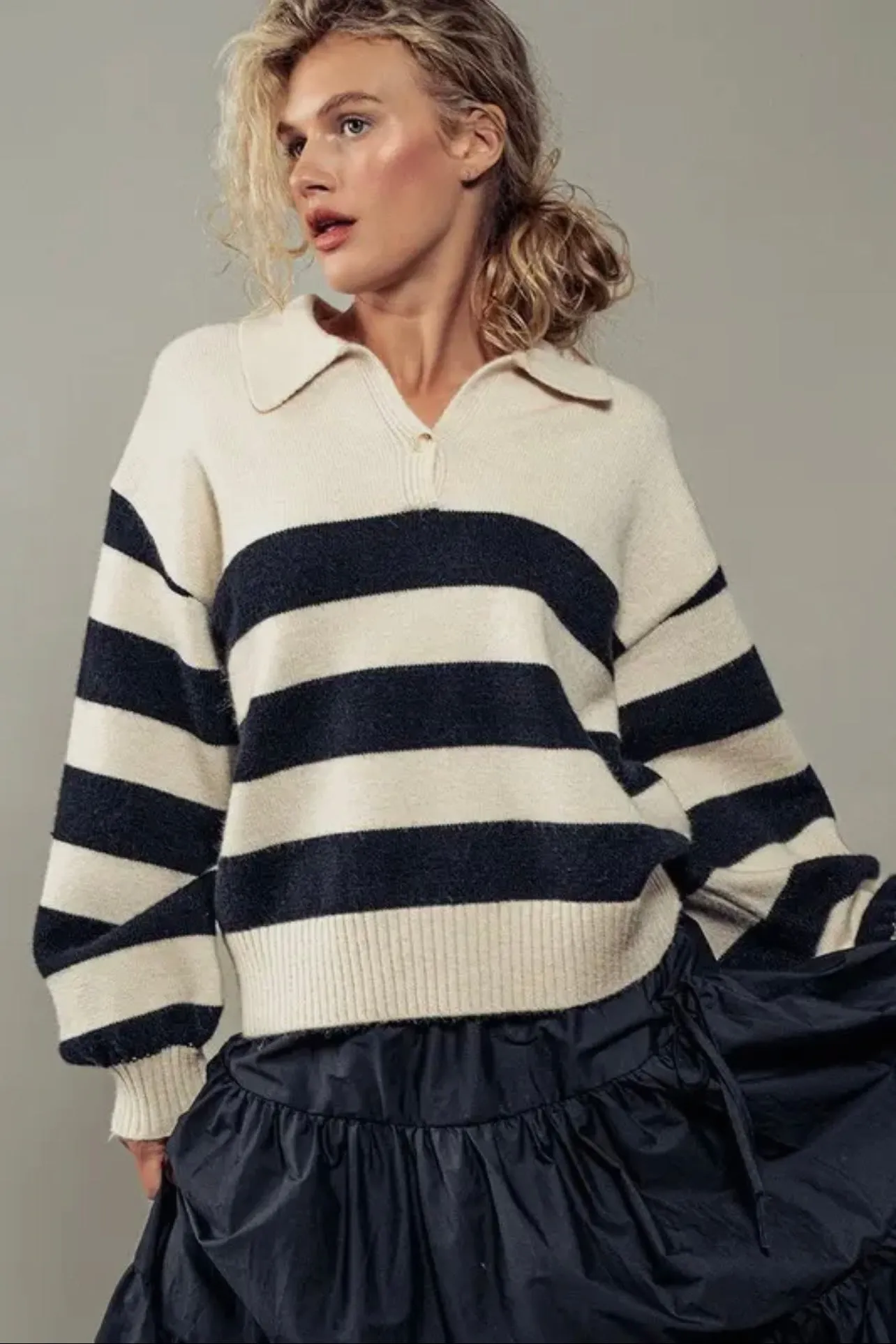 Merritt Polo Stripe Pullover Knit Sweater