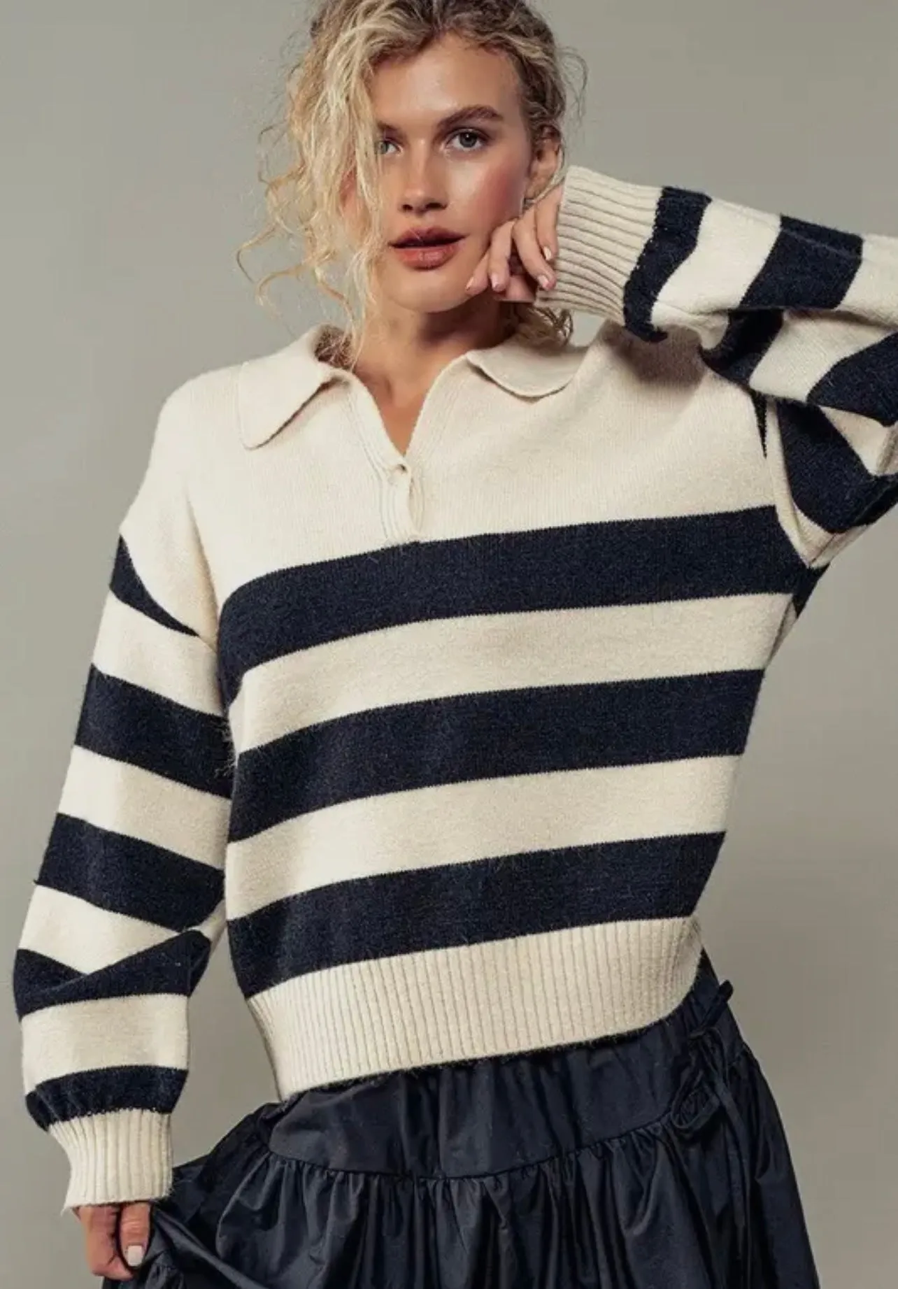 Merritt Polo Stripe Pullover Knit Sweater