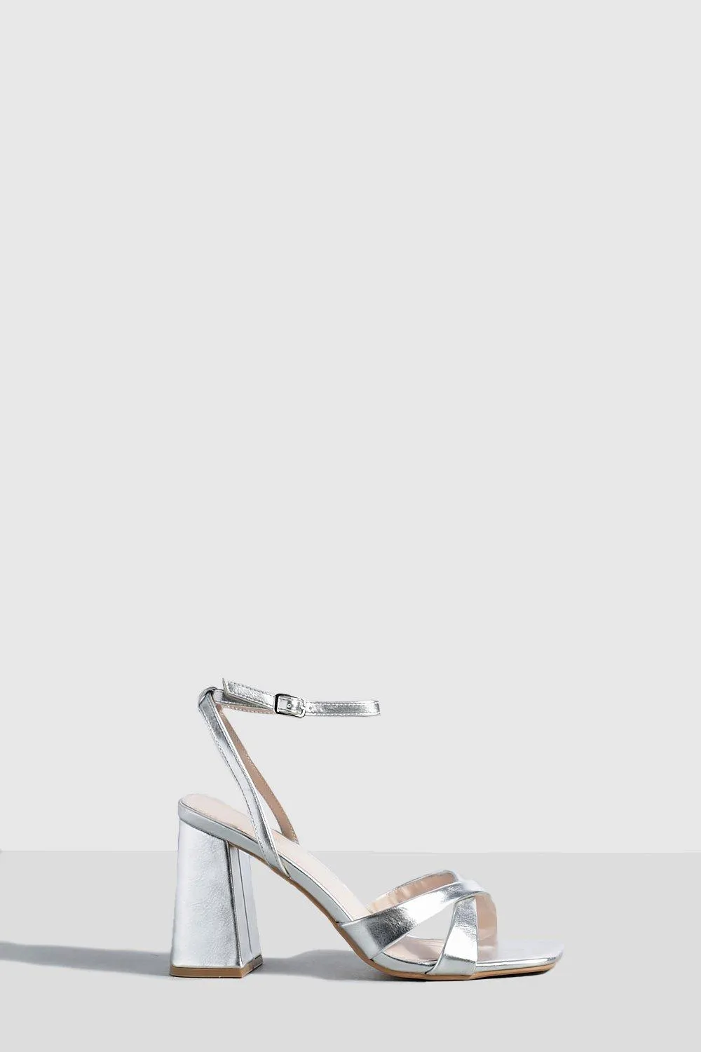 Metallic Cross Strap Two Part Block Heels