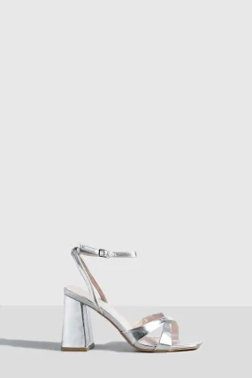 Metallic Cross Strap Two Part Block Heels