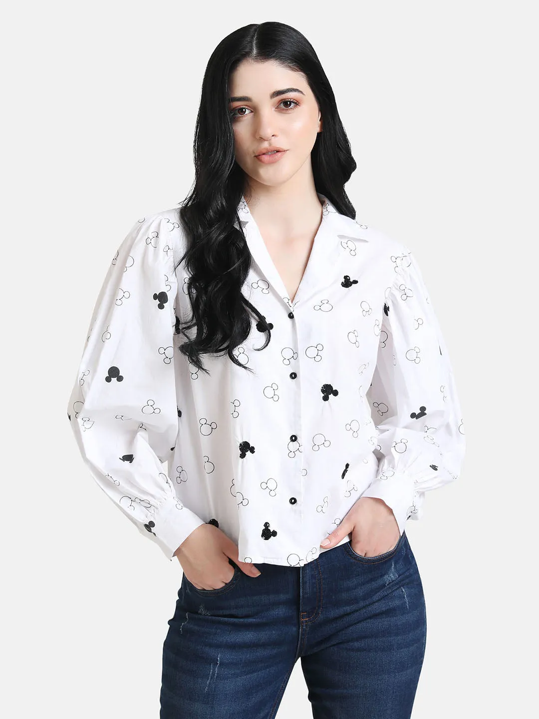 Shirt with Mickey Mouse Print and Sequins