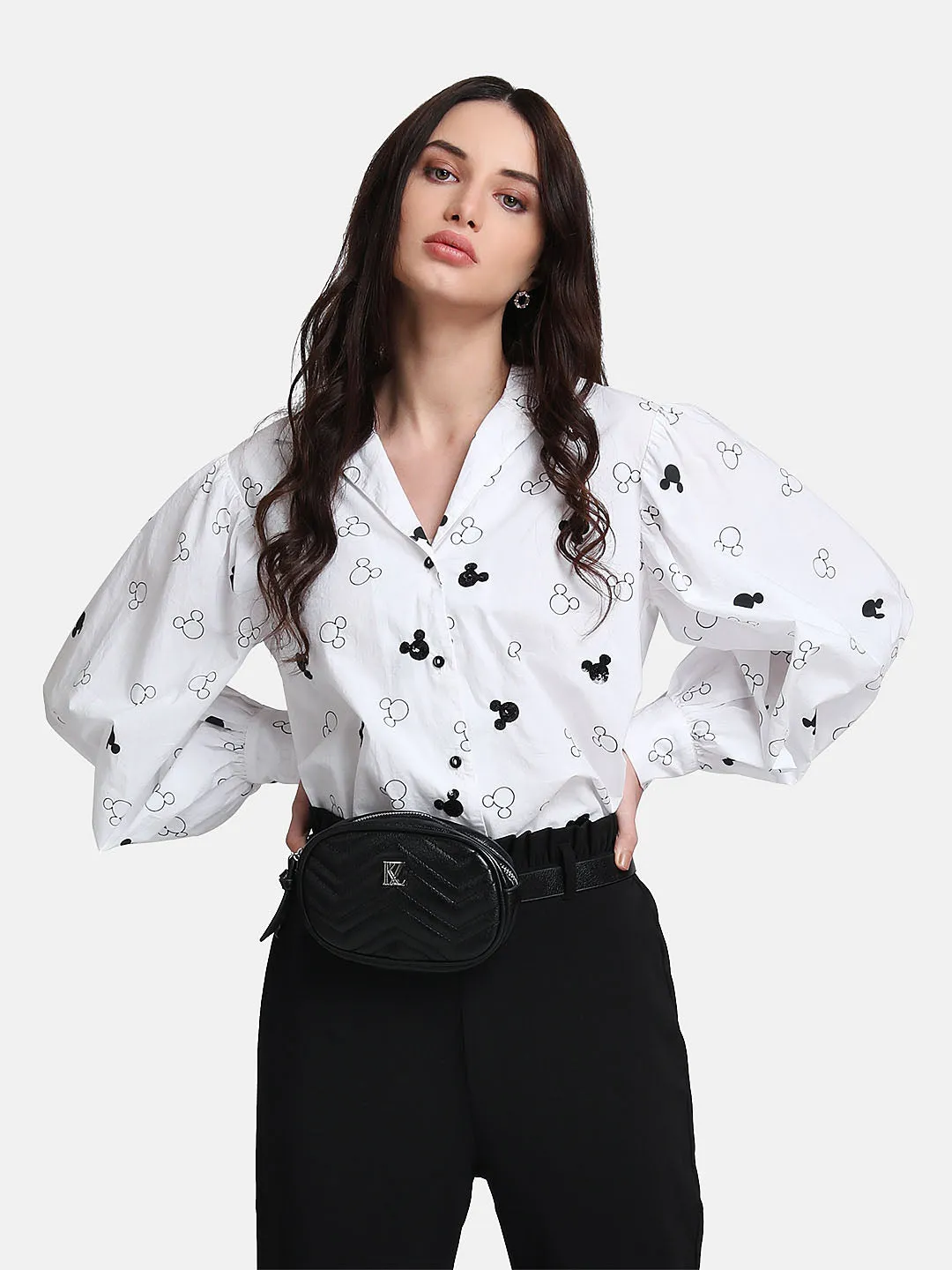 Shirt with Mickey Mouse Print and Sequins