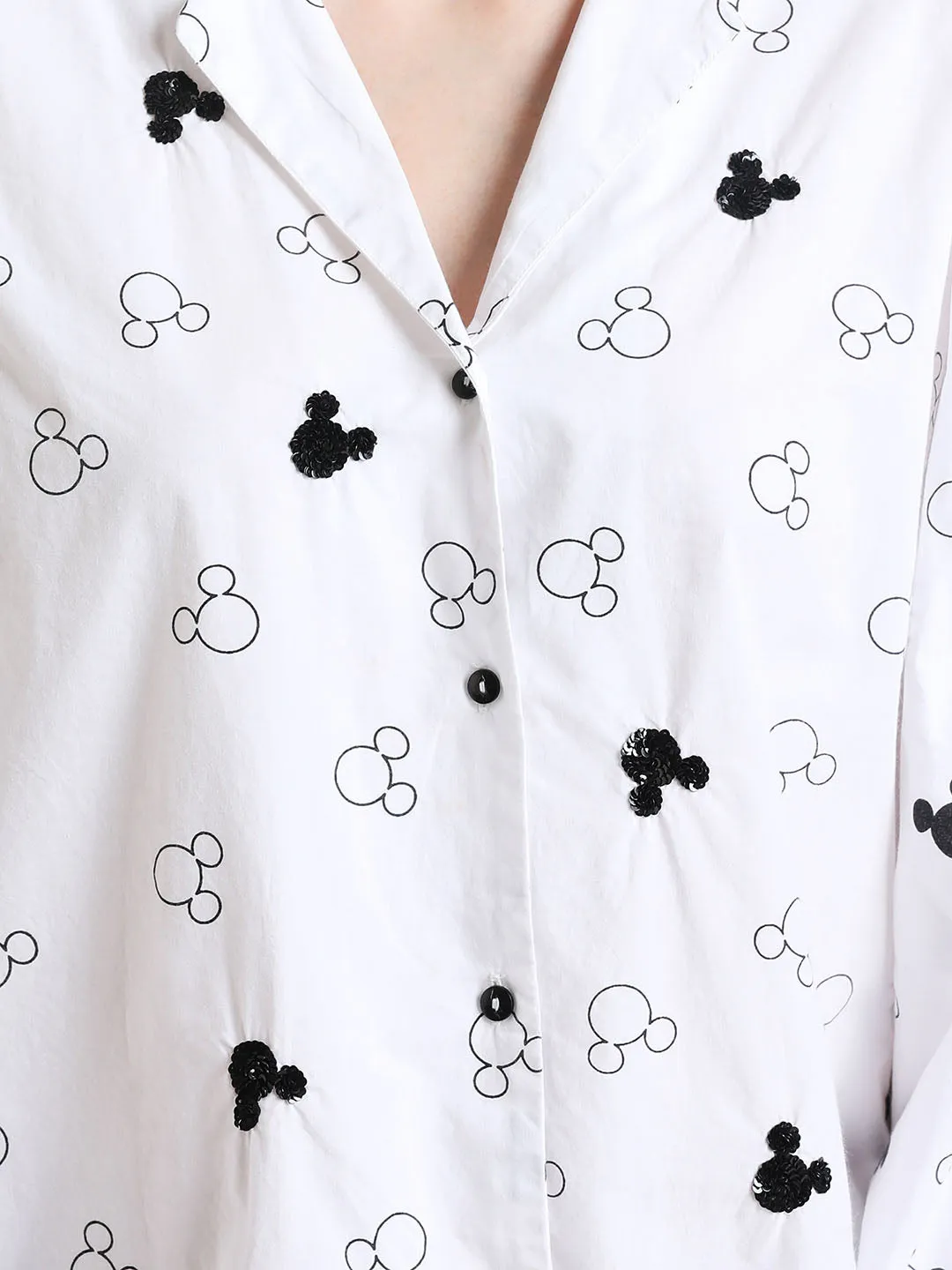 Shirt with Mickey Mouse Print and Sequins