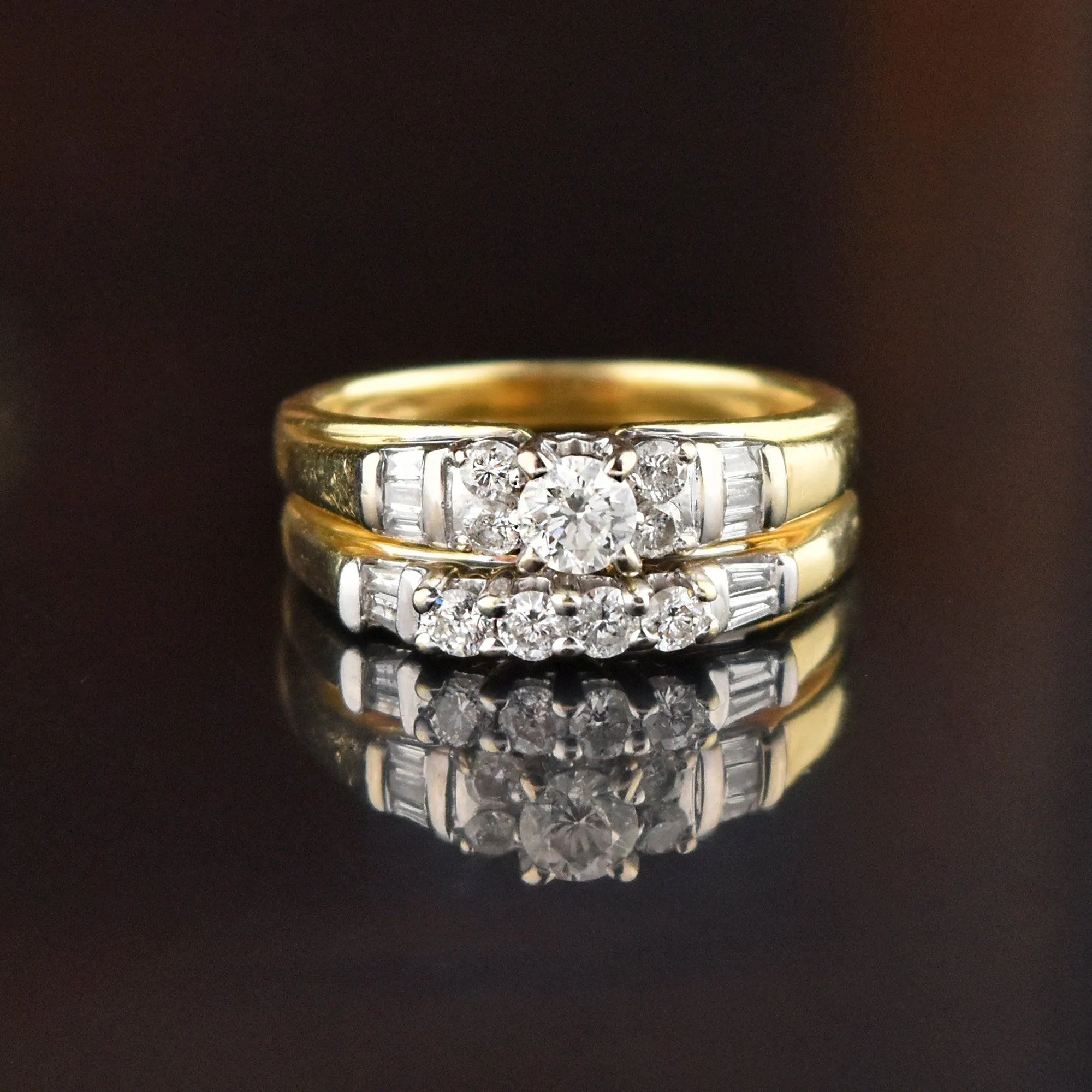 Mid Century Diamond Wedding Band Ring Set